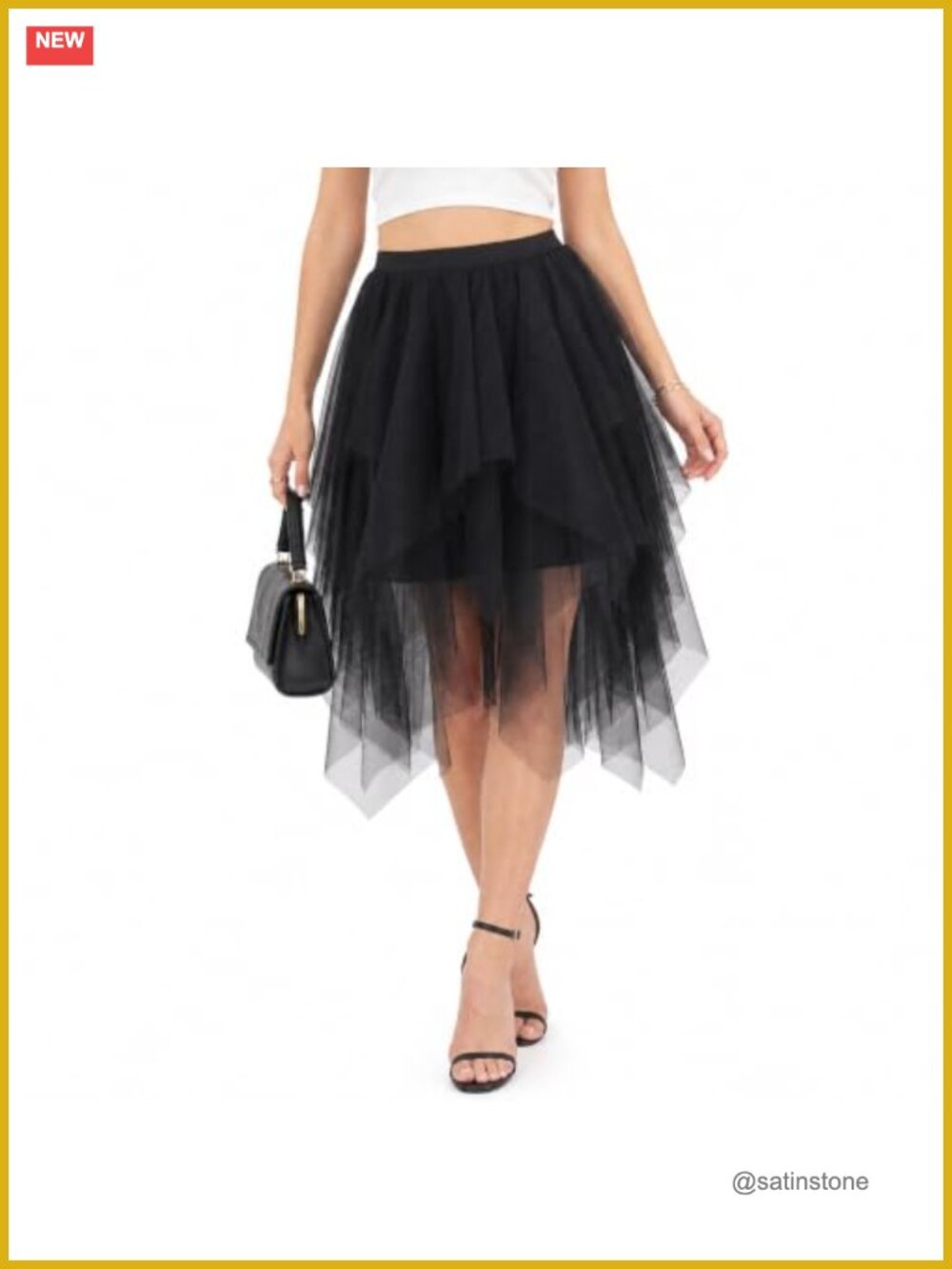 Women's Layered Tulle A-Line High Low Midi Tutu Skirt Elastic Waist